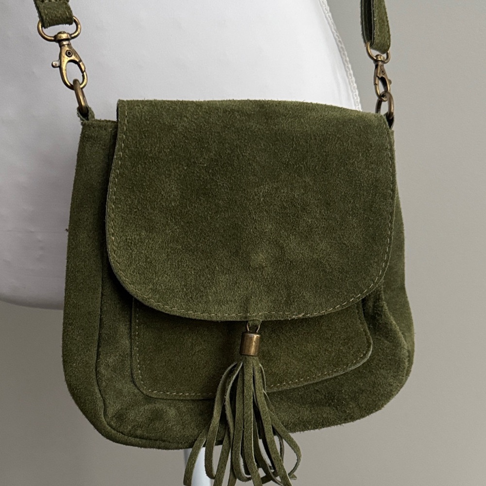 Olive Suede Italian Suede Crossbody Bag